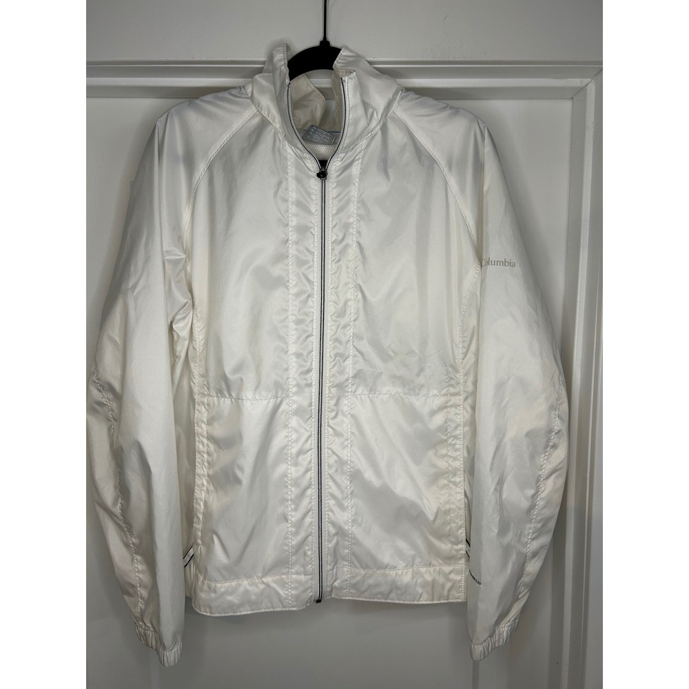 Columbia Omni-Shield‎ White Full Zip Windbreaker Jacket XL Hooded Lightweight
